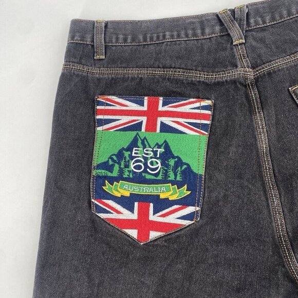 COOGI Shorts Mens 42 Blue Australia Y2K Baggy Hip Hop Embroidered Patchwork Dark - Picture 11 of 14